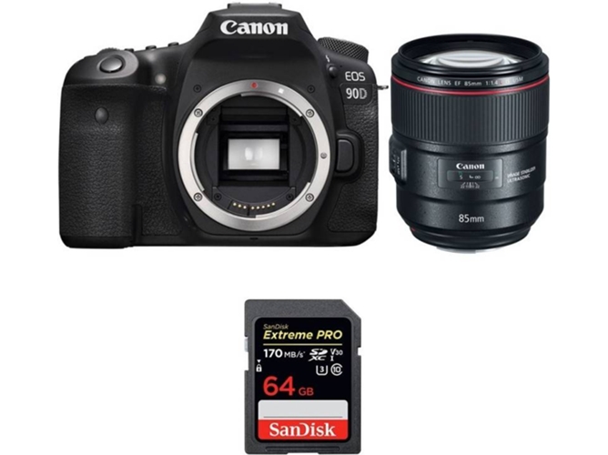 Kit Cámara CANON EOS 90D + EF 85mm f/1.4L IS USM + SanDisk 64 GB (APS-C)