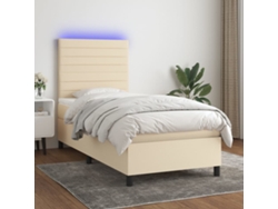 Cama Box Spring Colchón Y Luces Led Tela Crema 90x200 Cm