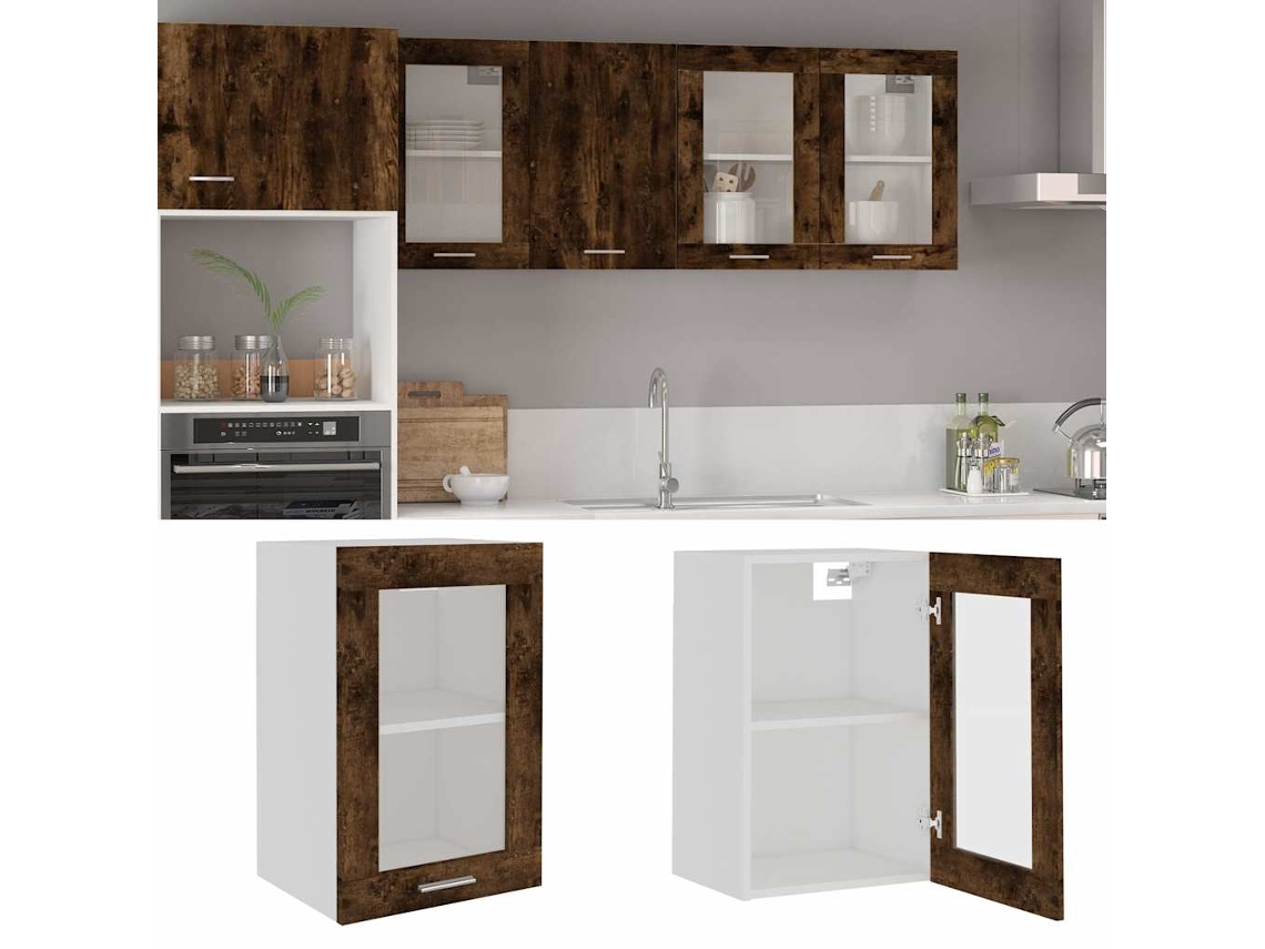 Muebles de cocina - Vitrina de pared con cristal “lyon” 40x31x60cm Roble ahumado HARLANV1