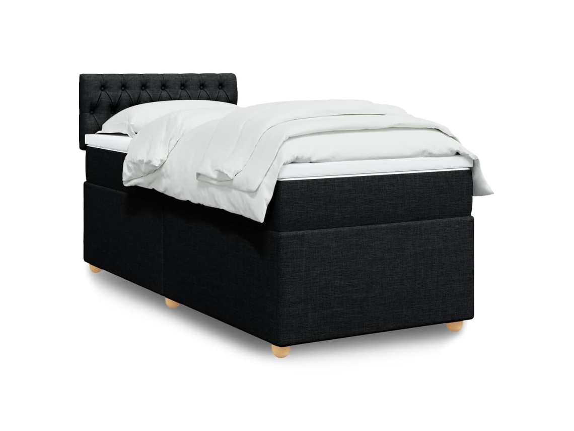 Cama Box Spring Con Colchón Tela Negro 80x200 Cm