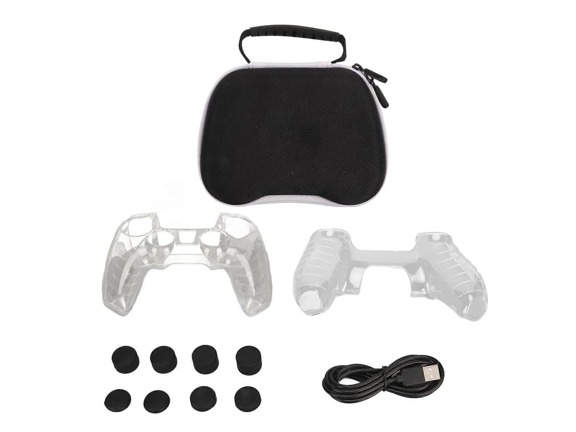 Estuche de viaje 11 en 1 para mando de videojuegos con funda protectora, compartimento para joystick analógico y cable de datos para mando de PS5. Hengjian