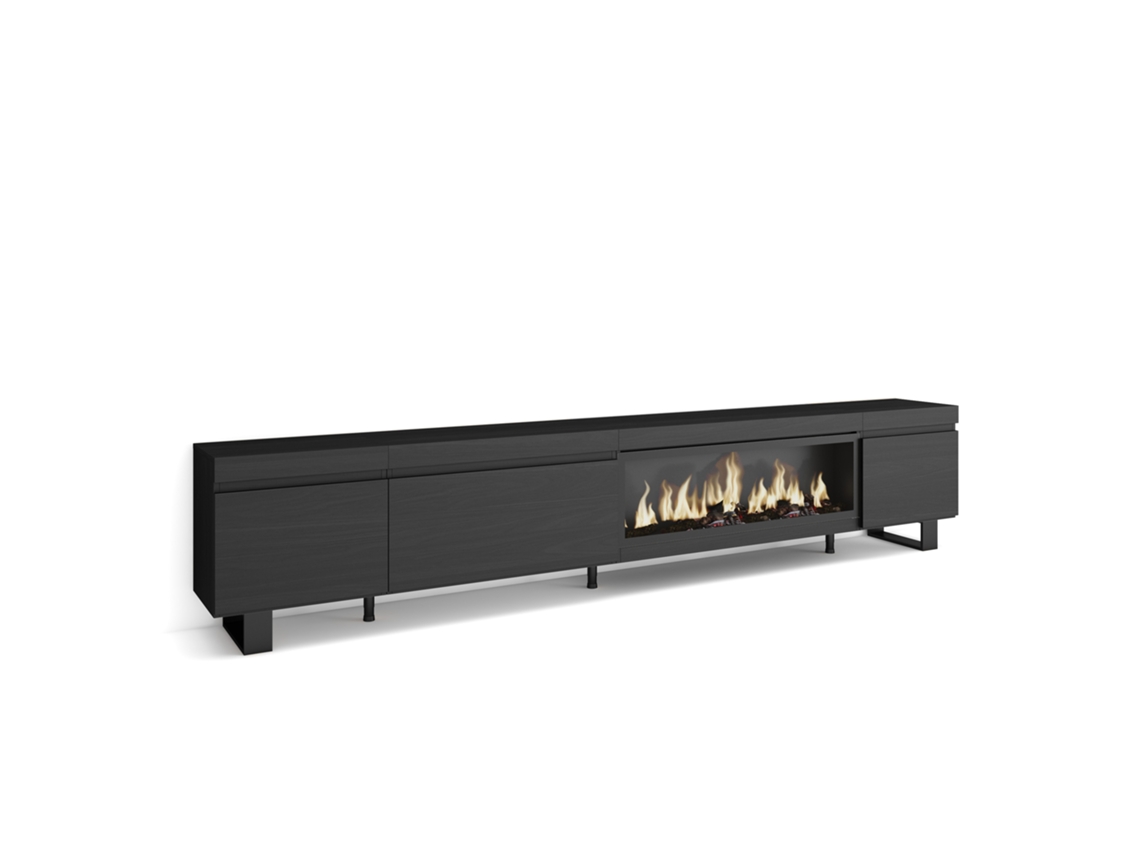 Mueble de TV | Amplio espacio de almacenamiento | 288 x 57 x 35 cm | TV de gran formato | Chimenea eléctrica XXL | Diseño industrial | Negro Duérmete Online