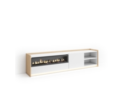 Mueble para TV, 207x37x50cm, para televisores de hasta 80'', chimenea eléctrica LED, blanco y roble claro.