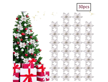 Conjunto de Adornos de Navidad ZMDECQNA Piezas Flores Decoraciones Decoración Copos Nieve Árboles Blanco - 30un (24x17x6cm)
