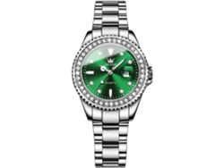 Reloj Casual Femenino De Acero Inoxidable Estilo Simple Con Diamantes En Números Romanos Verde/plata Yuysan