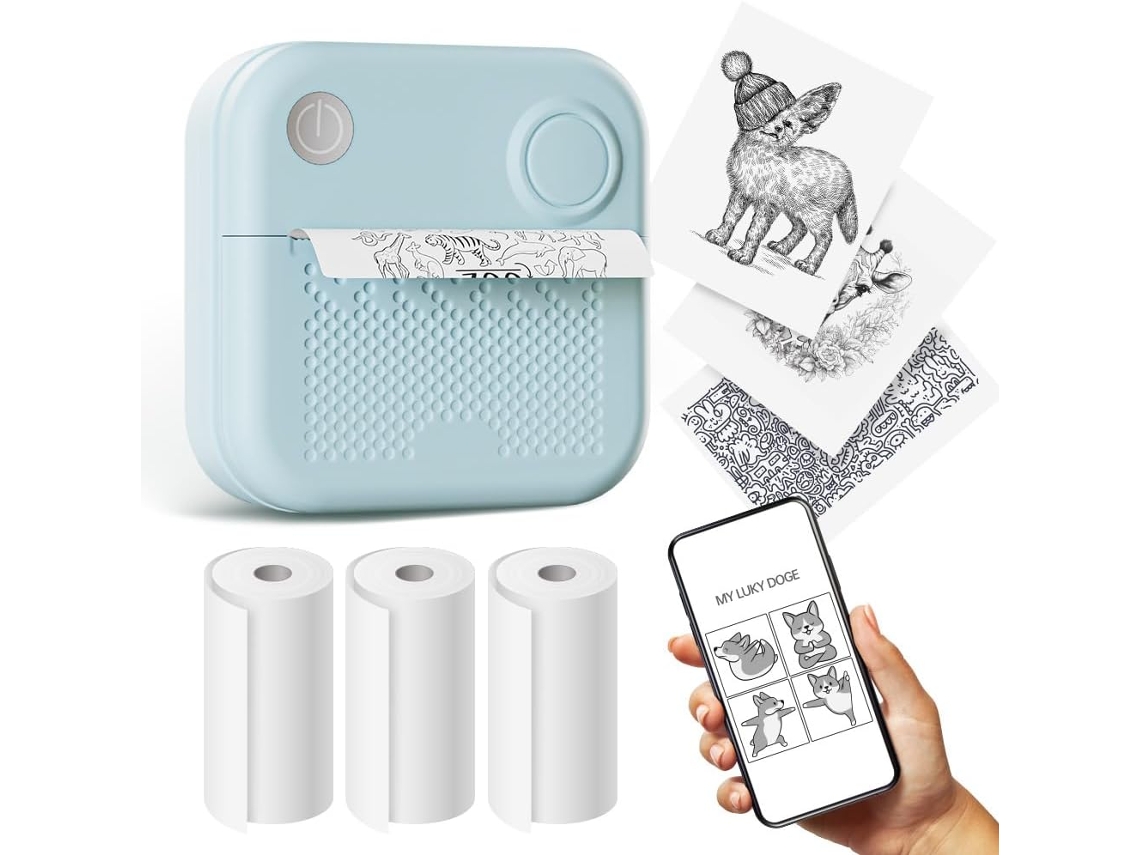Mini Impresora Térmica Impresora Portátil Bluetooth3 Rollos De Papel-azul Gertiz