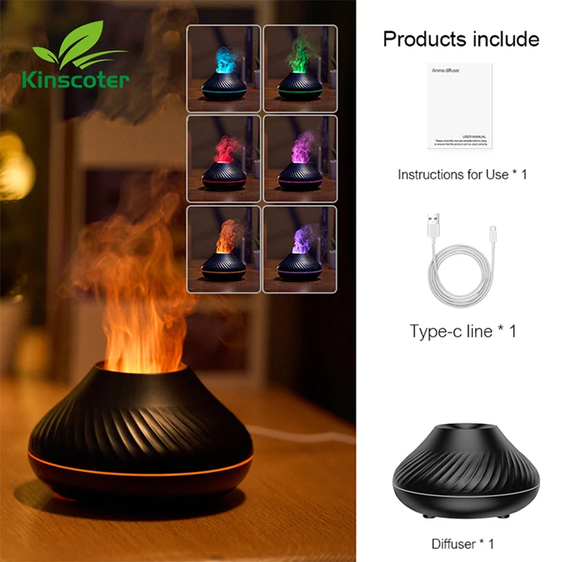 Lámpara De Aceites Esenciales De Aromaterapia Volcánica (negra), 130 Ml, Humidificador De Aire Portátil Usb
