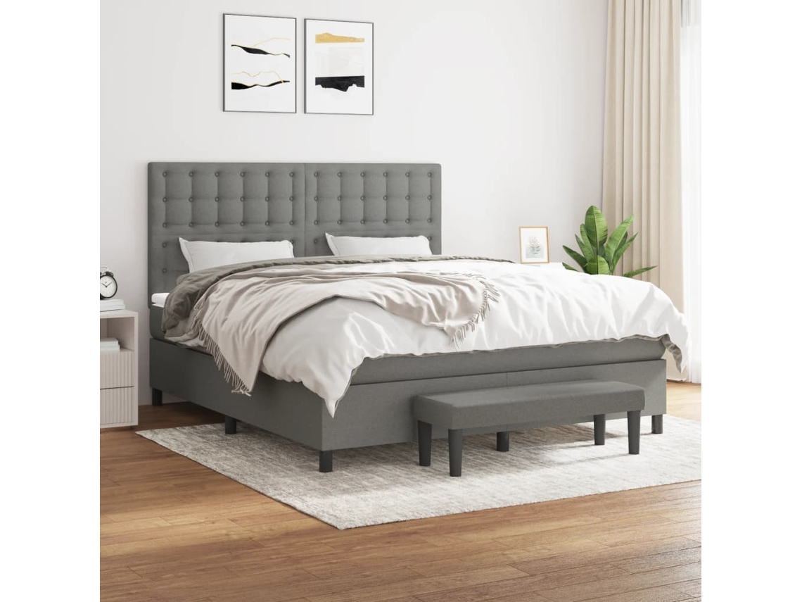 Cama Box Spring Con Colchón Tela Gris Oscuro 180x200 Cm