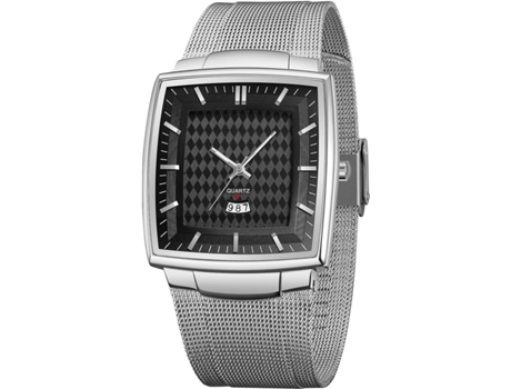 VEANXIN Reloj cuadrado para hombre Caja delgada Correa de malla Fecha Reloj de pulsera impermeable-Esfera de carreras - Negra