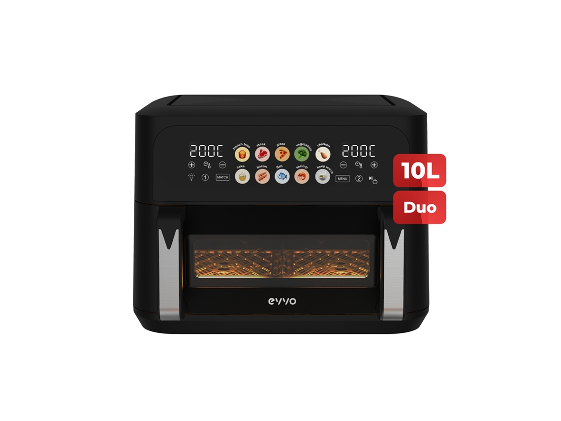 Freidora Evvo Tasty Fryer Advance Duo de 10 l, capacidad de 10 l, hasta 200 °C, 2900 W, panel táctil, cesta doble, resistencia doble