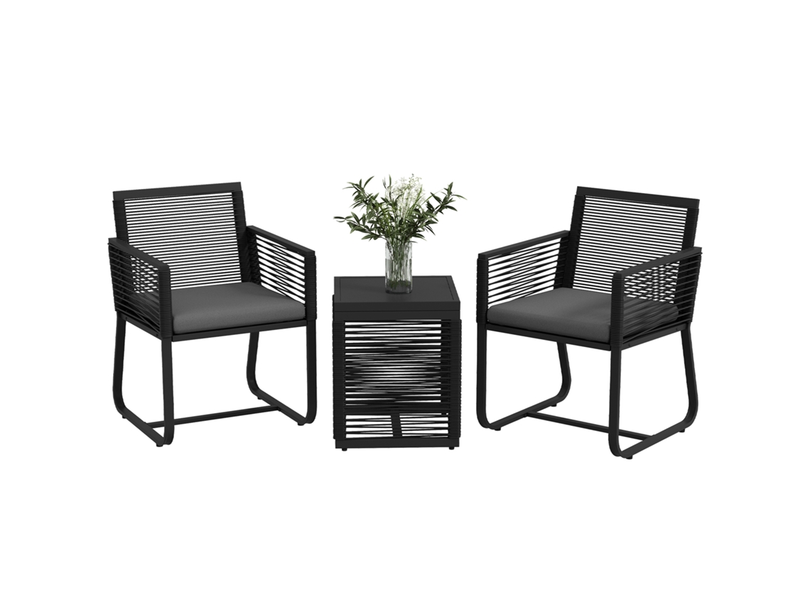 Conjunto de bistró de 3 piezas para balcón/patio, resistente a la intemperie, negro/gris