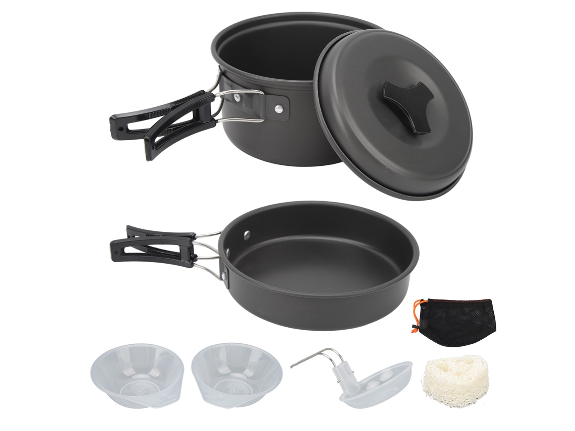 Juego de utensilios de cocina para acampar con mango plegable y resistente al calor.