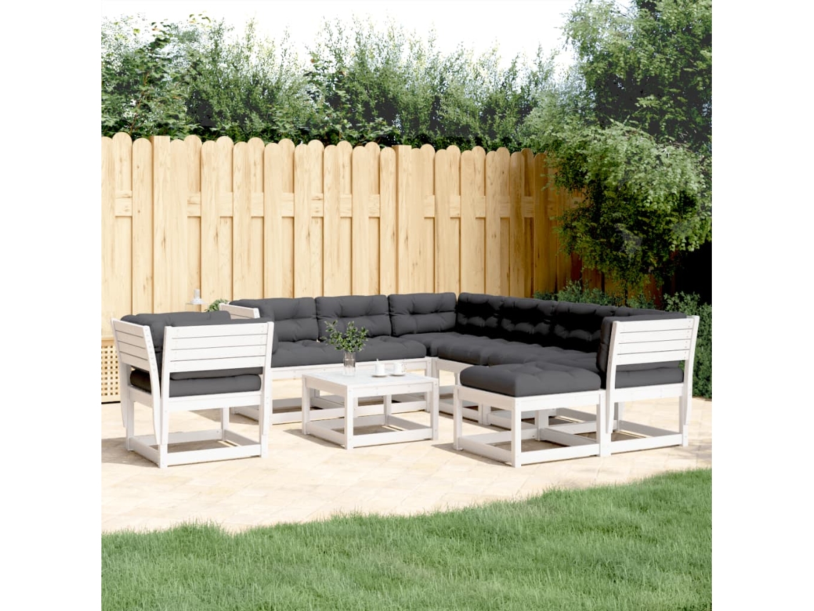 Conjunto de jardín de 8 piezas con cojines, pino macizo blanco, DKD Home Decor