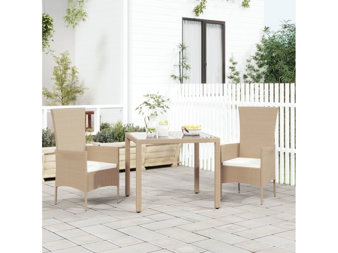 Sillas de jardín con cojines, 2 unidades, mimbre sintético beige, Dkd Home Decor
