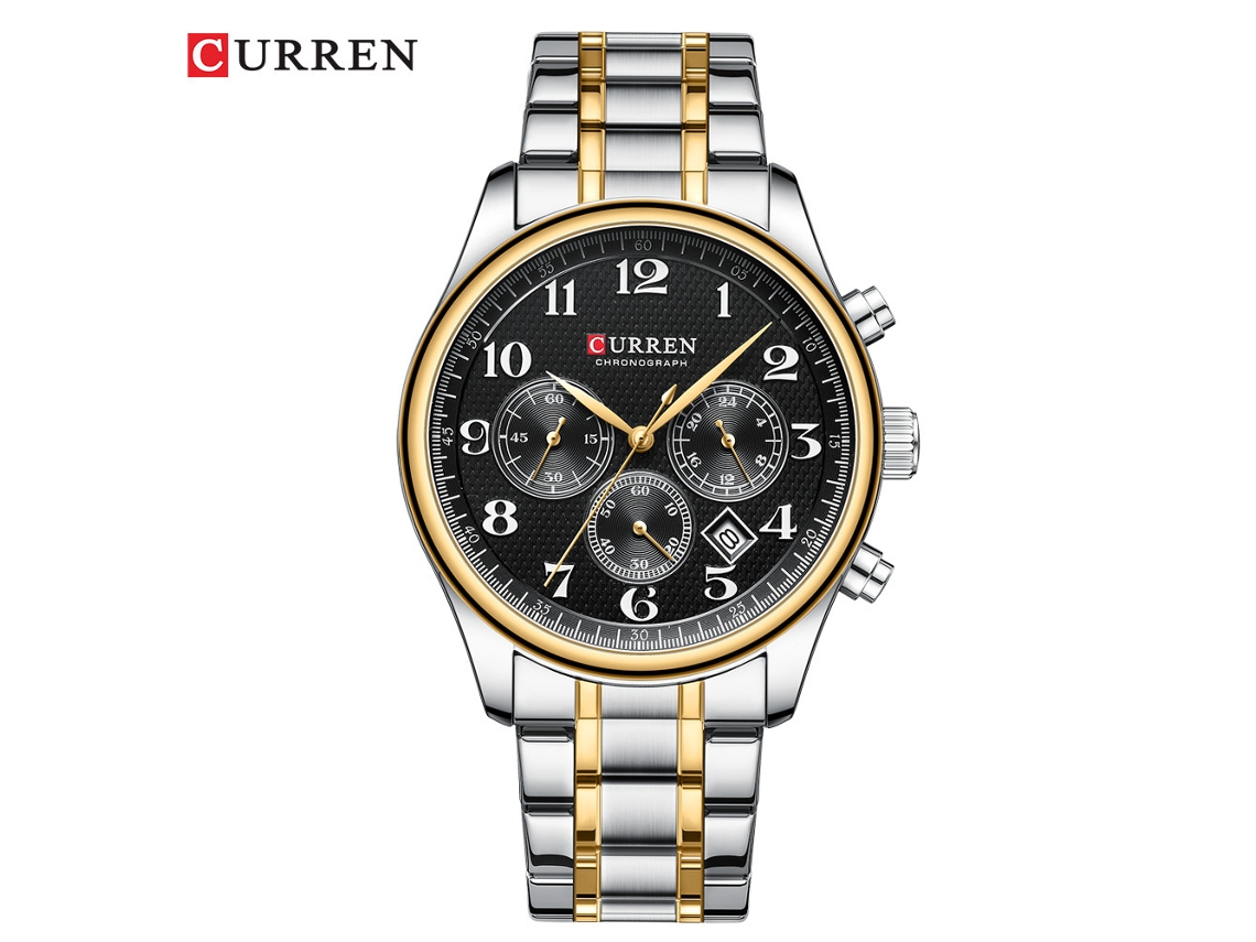 Reloj De Pulsera De Acero Para Hombre (bicolor Negro), Cronógrafo De Cuarzo Con Calendario Y Seis Agujas, De Gran Tamaño.