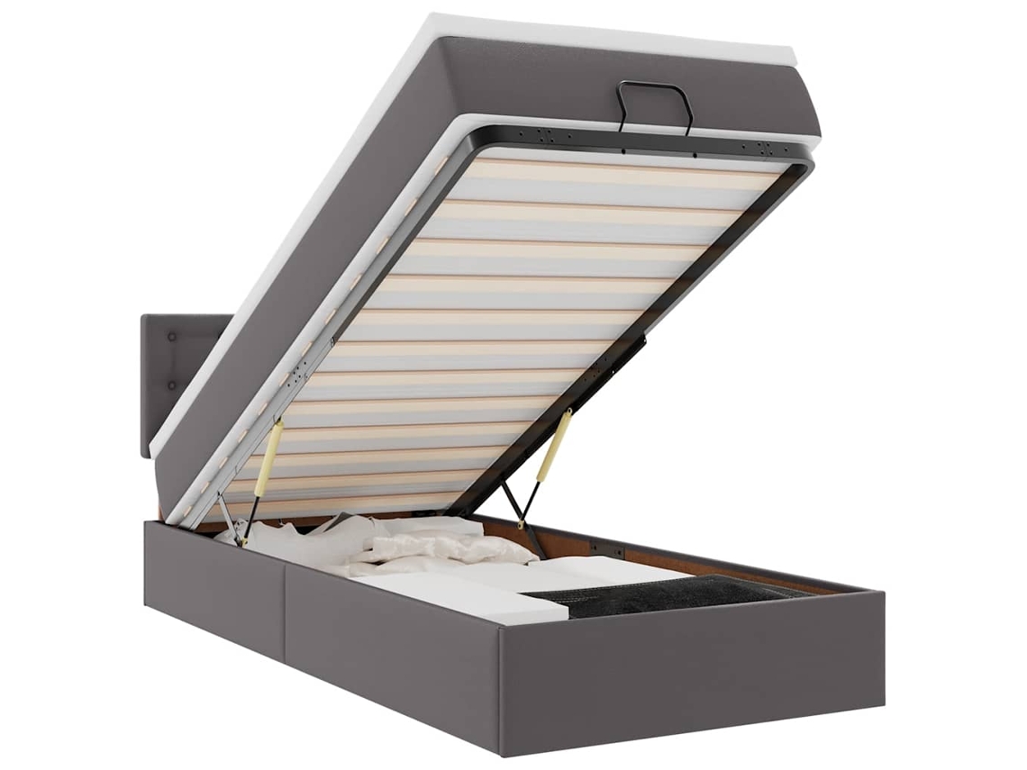 Maison Exclusive - Cama Otomana Colchón Cuero Sintético Gris 90x200 Cm