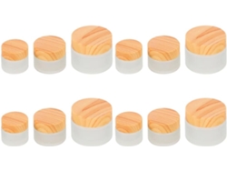 Juego De 12 Frascos De Vidrio Para Viajes Con Tapas Con Efecto Madera, Capacidades De 5 G, 10 G, 30 G, Antipolución Y