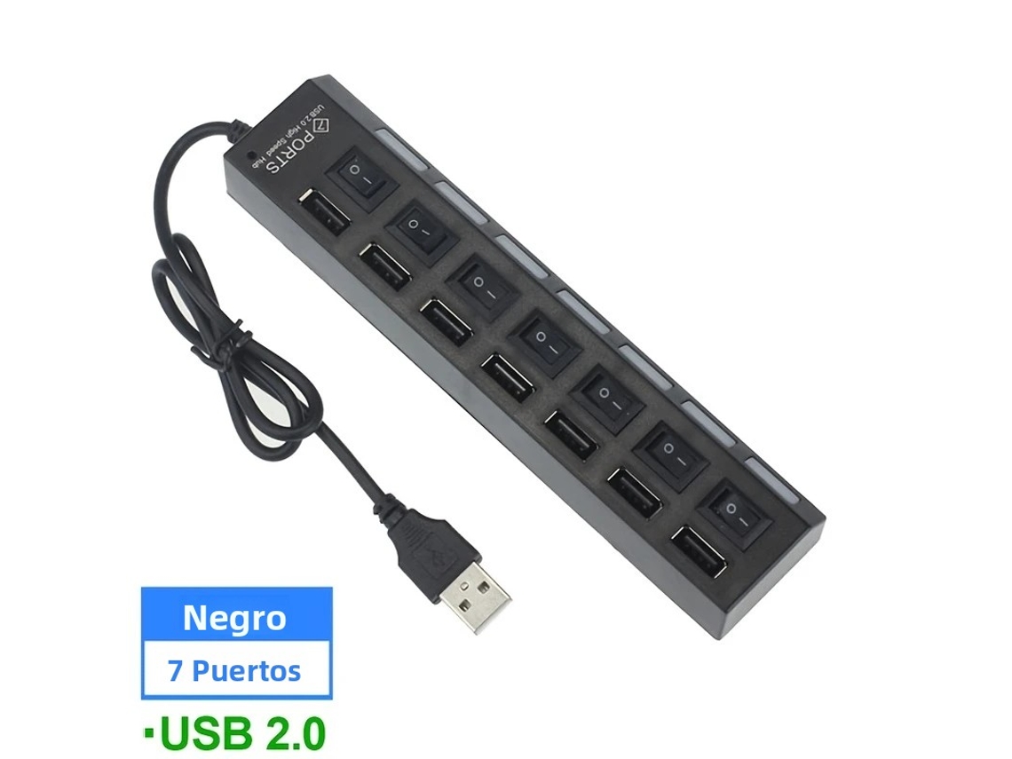 (negro 7 Puertos 2.0) Concentrador Usb 2.0/3.0 De Alta Velocidad Con 4/7 Puertos, Expansor Independiente