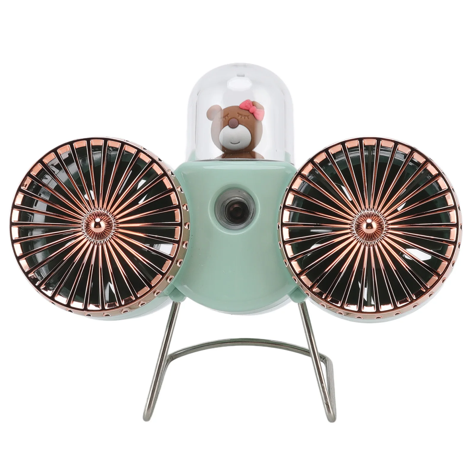 Ventilador De Escritorio Usb (verde Claro), Diseño De Doble Aspa Con Forma De Oso, 3 Velocidades, Carga Usb.