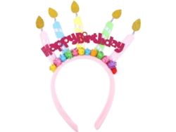 Tiara de cumpleaños con diseño de vela y pastel, confeccionada en tela ligera.