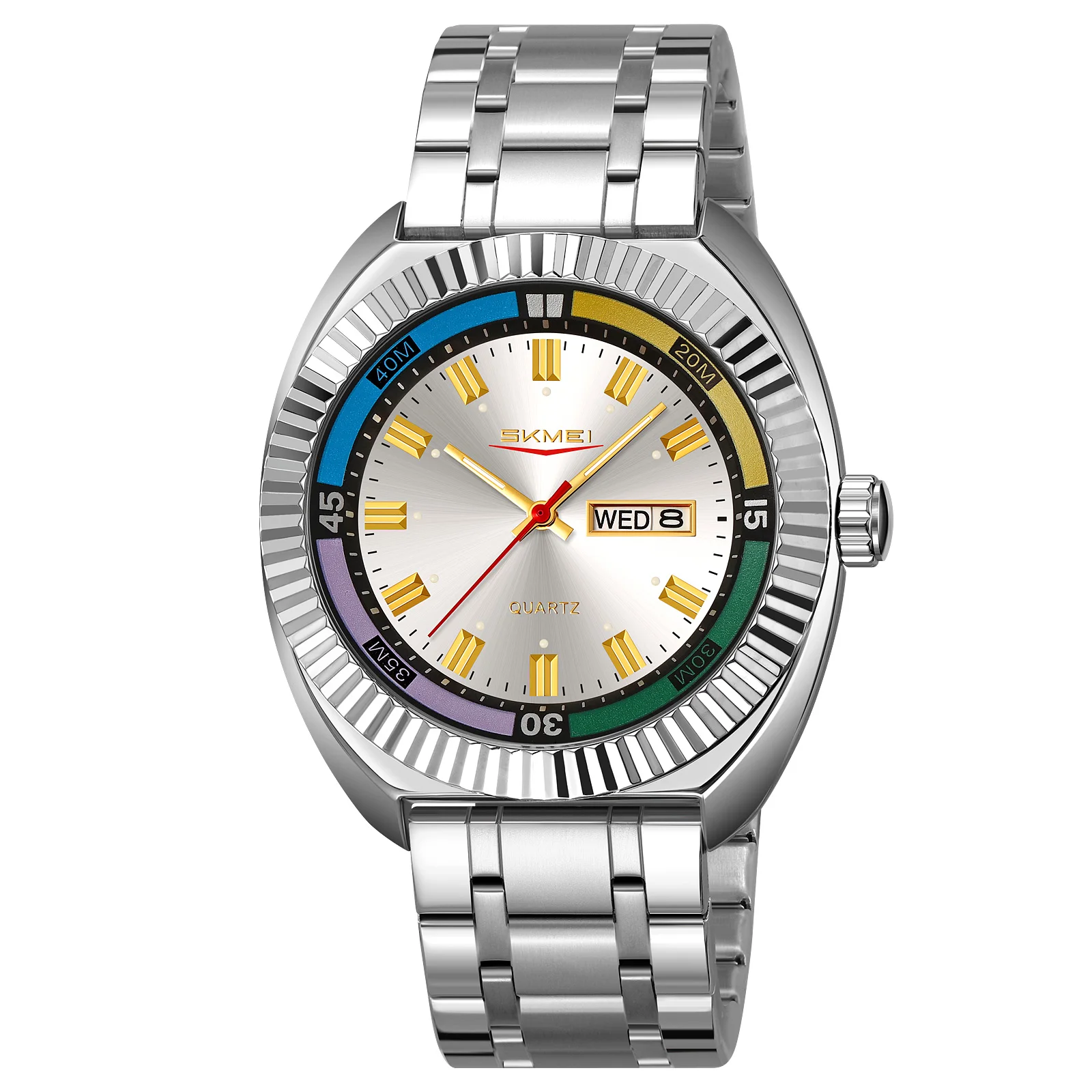 Reloj de pulsera digital impermeable MDUG con correa de acero inoxidable para deportes al aire libre.
