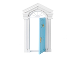 Puerta De Hadas De Abedul En Miniatura A Escala 1:12 Para Casa De Muñecas Con Accesorios Azules.