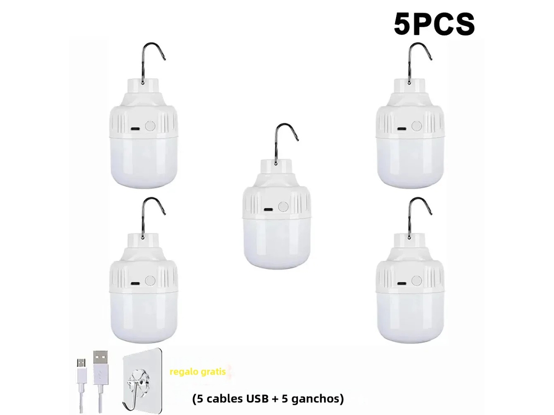 Lámpara LED recargable para exteriores con gancho MDUG (5 unidades de 80 W)
