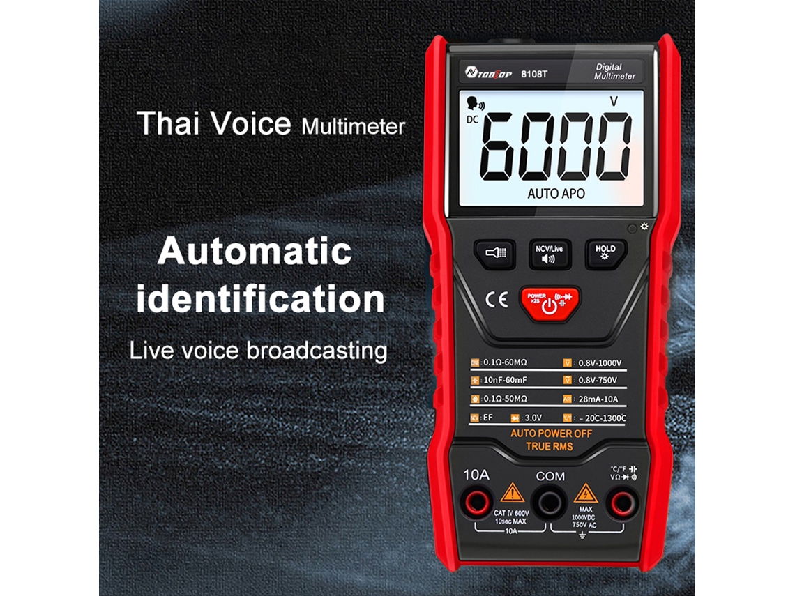 Multímetro Digital Portátil Tooltop 8106t/8108t, 6000 Cuentas Rms, Rms Verdadero, Con Linterna.