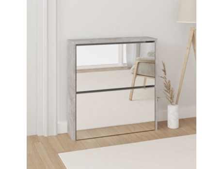 MAISON EXCLUSIVE - Mueble zapatero con espejo 2 niveles gris hormigón 63x17x67 cm
