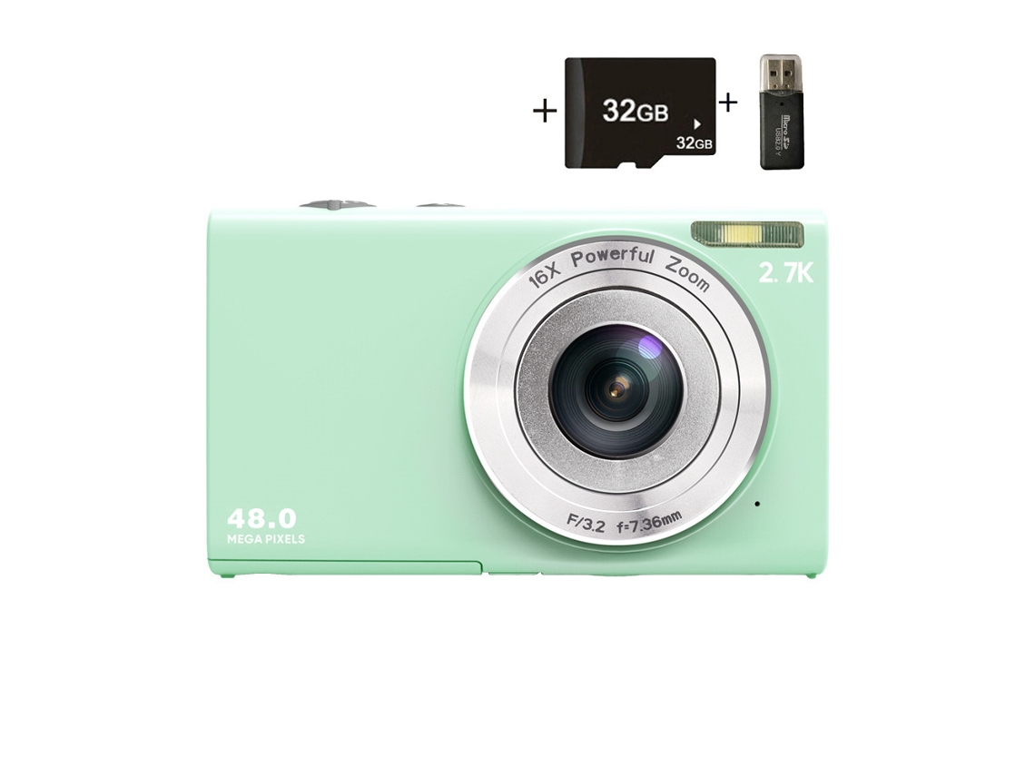 Cámara digital Cuich Cámara digital compacta simple 2.7k 48mp, zoom digital 16x Tarjeta verde de 32gb