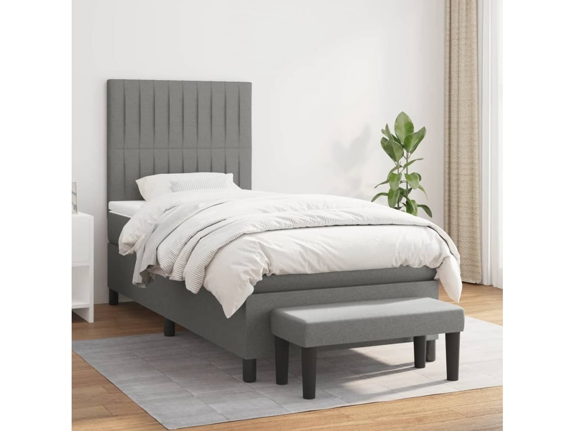 Cama Box Spring Con Colchón Tela Gris Oscuro 90x190 Cm