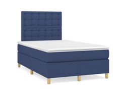 Cama Box Spring Con Colchón Y Luces Led Tela Azul 120x190 Cm