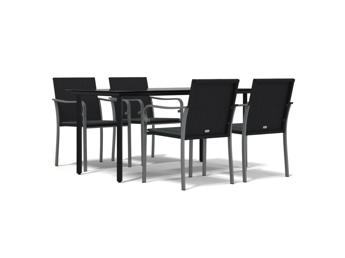 Juego de 5 piezas de comedor de jardín con cojines de mimbre, polietileno y acero, EXCLUSIVA MAISON (5 piezas)