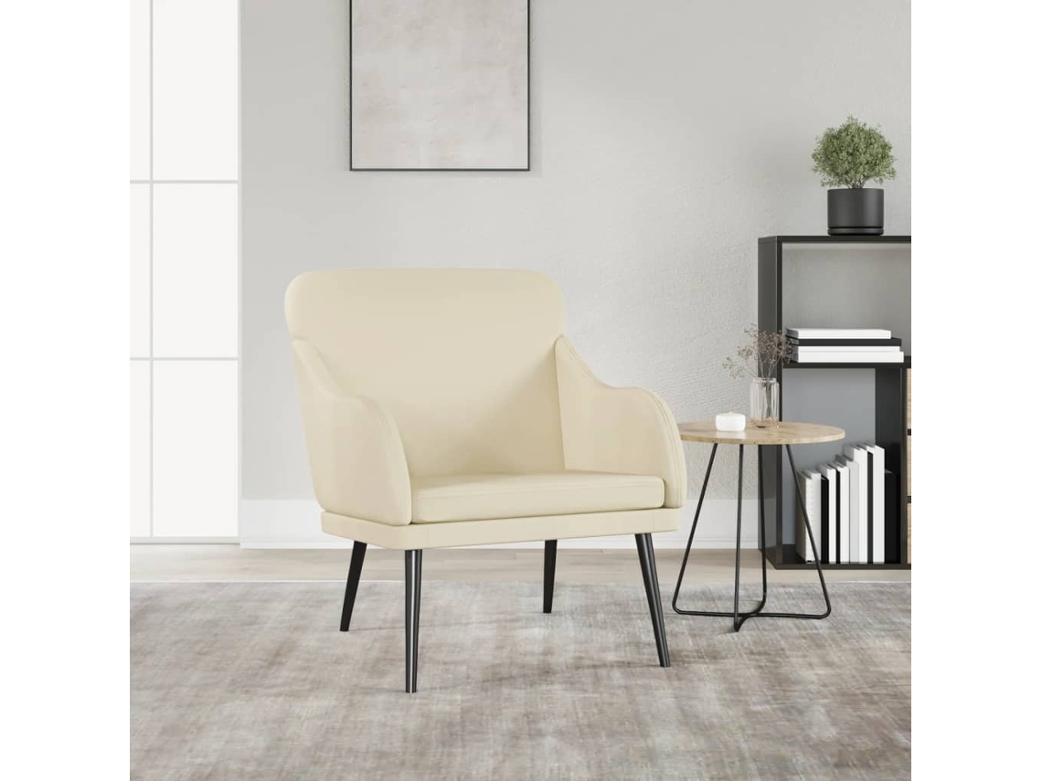 Silla con Apoyabrazos 63X76X80 cm de Cuero Sintético Color Crema