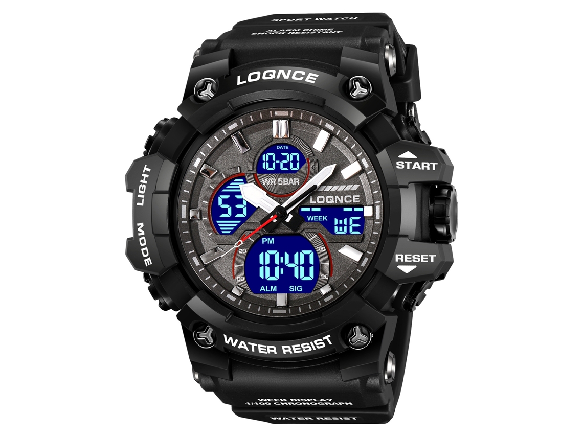 Reloj Deportivo De Esfera Grande (negro), Cronógrafo Multifunción Electrónico Luminoso.