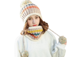 Set Gorro Bufanda Tejido Para Mujer Caliente Grueso Ganchillo Con Pompones Para Ski Snowboard Outdoor