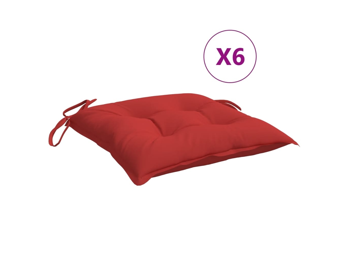 Conjunto 6 Cojín Para Silla VIDAXL Rojo Poliéster (40x40x7 cm)