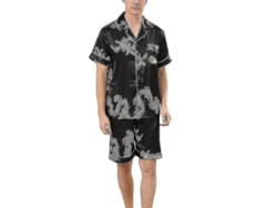 Conjunto De Pijama De Seda Satinada Para Hombre Con Mangas Cortas Y Braguita - Ropa De Dormir Clásica