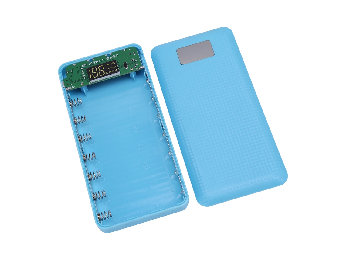 Caja De Funda De Power Bank 7x18650 Kit Diy Azul Con Linterna Led Lcd 3-usb
