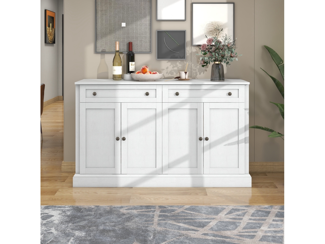 Aparador con 4 puertas y 2 cajones, madera, altura 150 cm, estilo blanco