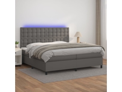 Cama Box Spring Colchón Y Led Cuero Sintético Gris 200x200 Cm