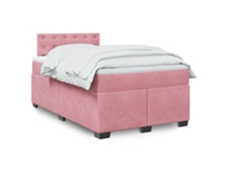 Cama Box Spring Con Colchón Terciopelo Rosa 120x200 Cm