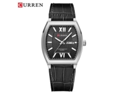 (correa Negra, Caja Plateada, Esfera Negra) Elegante Reloj De Cuarzo Para Hombre, Resistente Al Agua, Con Calendario.