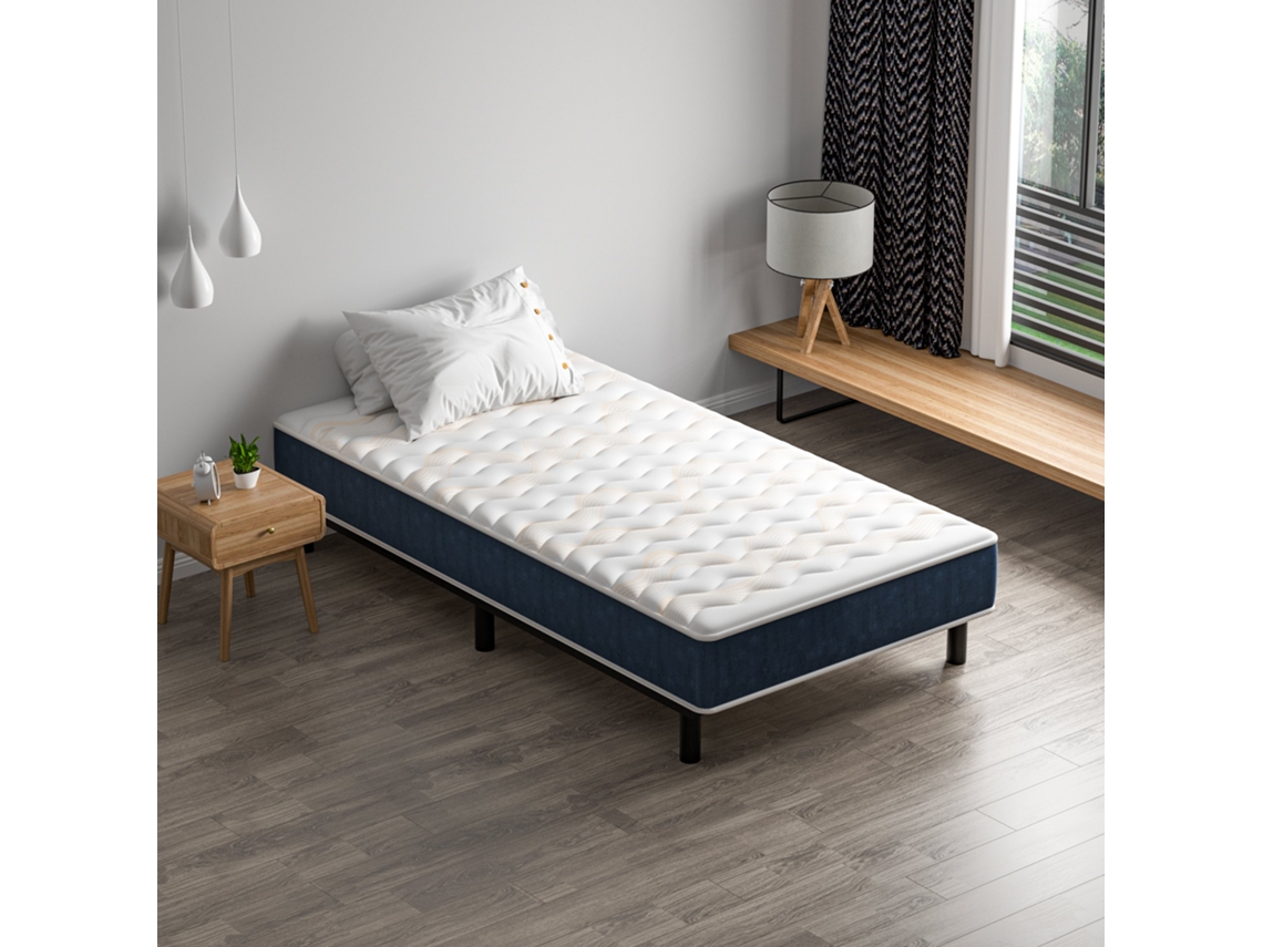 Combinación De Colchón-cama 90x190 Cm, Colchón Viscoelástico + Estructura De Cama De Hierro, Incluye 6 Patas, Grosor Del Colchón 15 Cm