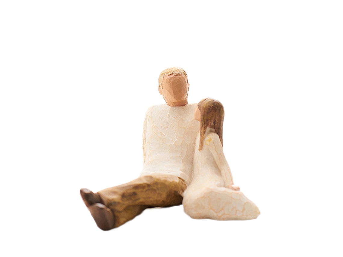 Figura familiar: tres personas, padre e hija, decoración de dormitorio moderna