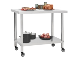 Mesa de trabajo de cocina con ruedas, acero inoxidable, 80x60x85 cm, MAISON EXCLUSIVE