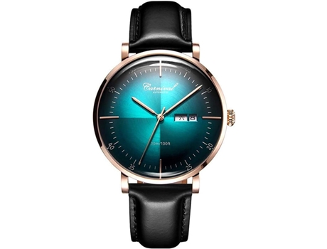 VEANXIN Brands Reloj automático con fecha y correa de cuero para hombre-rosa verde