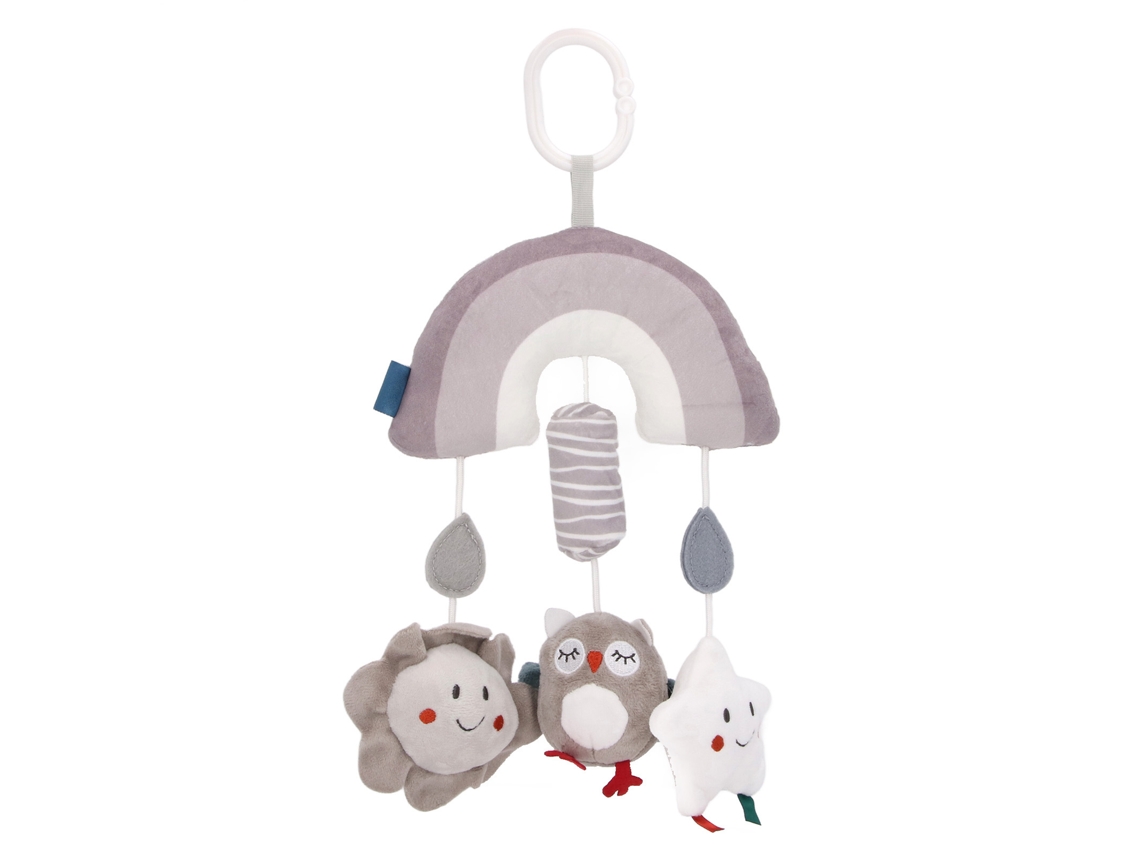 Timbre colgante de búho gris de peluche suave Mali, juguete portátil con forma de animal para bebé