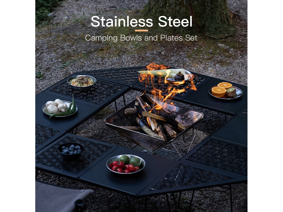 Juego De Platos Y Cuencos De Acero Inoxidable Para Camping Con Bolsa De Transporte Para Actividades Al Aire Libre, Senderismo Y Picnics.