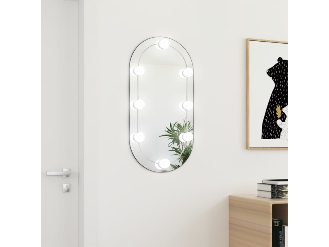 Espejo de Pared con Luces Led 80 x 40 cm Cristal Oval